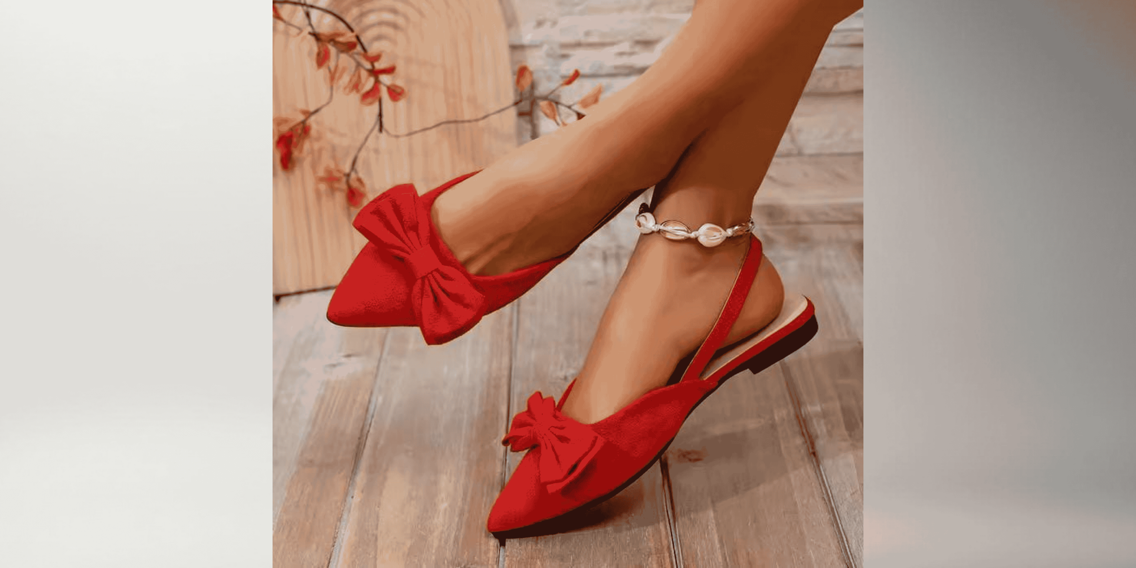 Red Pointed-Toe Slingback Flats